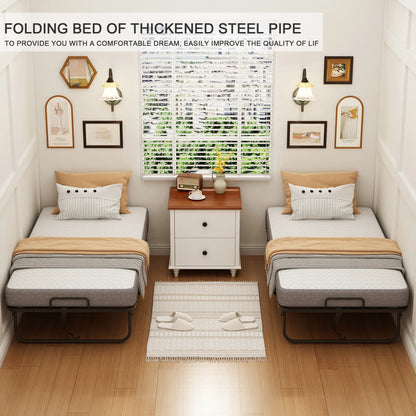 Folding Bed with Mattress 75" x 31" Cot Size Folded Bed, Rollaway Guest Bed Portable Foldable Extra Bed for Adults Daybed with 5" Memory Foam Mattress Space-Saving Sturdy Metal Grid Frame