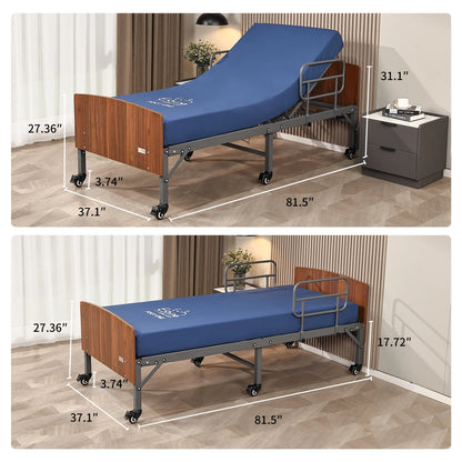 ESHINE Hospital Bed with 6" Waterproof Mattress - Wireless Remote, Headboard, 2.5" Wheels, Head & Foot Incline