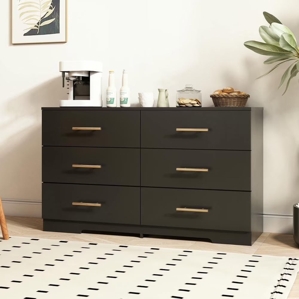 Kadyn Modern 6 Drawer Dresser Wood Cabinet,Dresser for Bedroom, Kitchen Storage Cabinet with Drawers, Chest of Drawers(Black)
