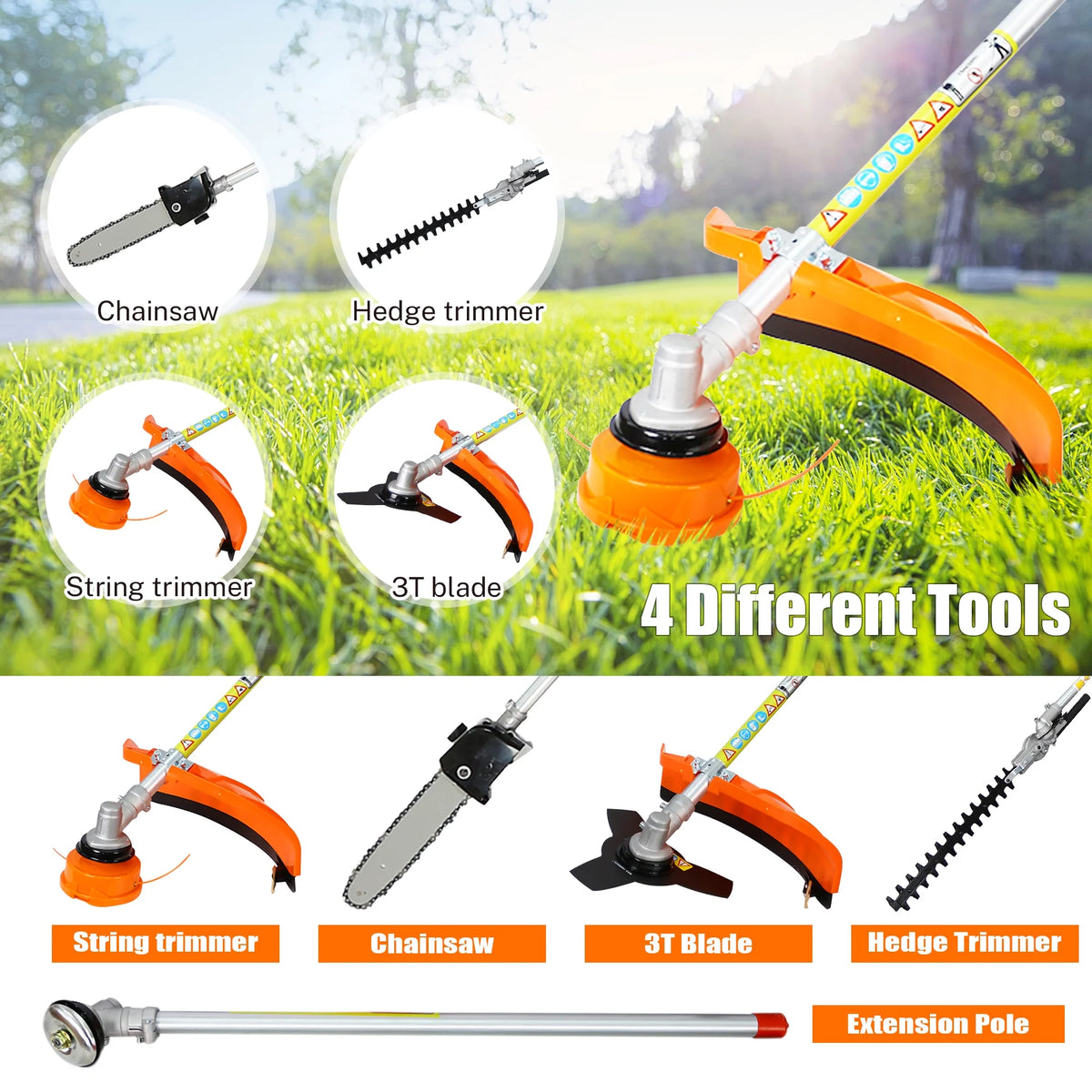 SYNGAR 10-in-1 Grass Trimmer Weed Eater Combos, 52CC 2-Cycle Full Crank Shaft Gas Powered Weed Eater with Gas Pole Saw, Hedge Trimmer and Brush Cutter, Grass Trimming Tool for Garden, Lawn Care