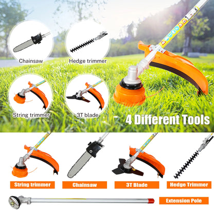 SYNGAR 10-in-1 Grass Trimmer Weed Eater Combos, 52CC 2-Cycle Full Crank Shaft Gas Powered Weed Eater with Gas Pole Saw, Hedge Trimmer and Brush Cutter, Grass Trimming Tool for Garden, Lawn Care