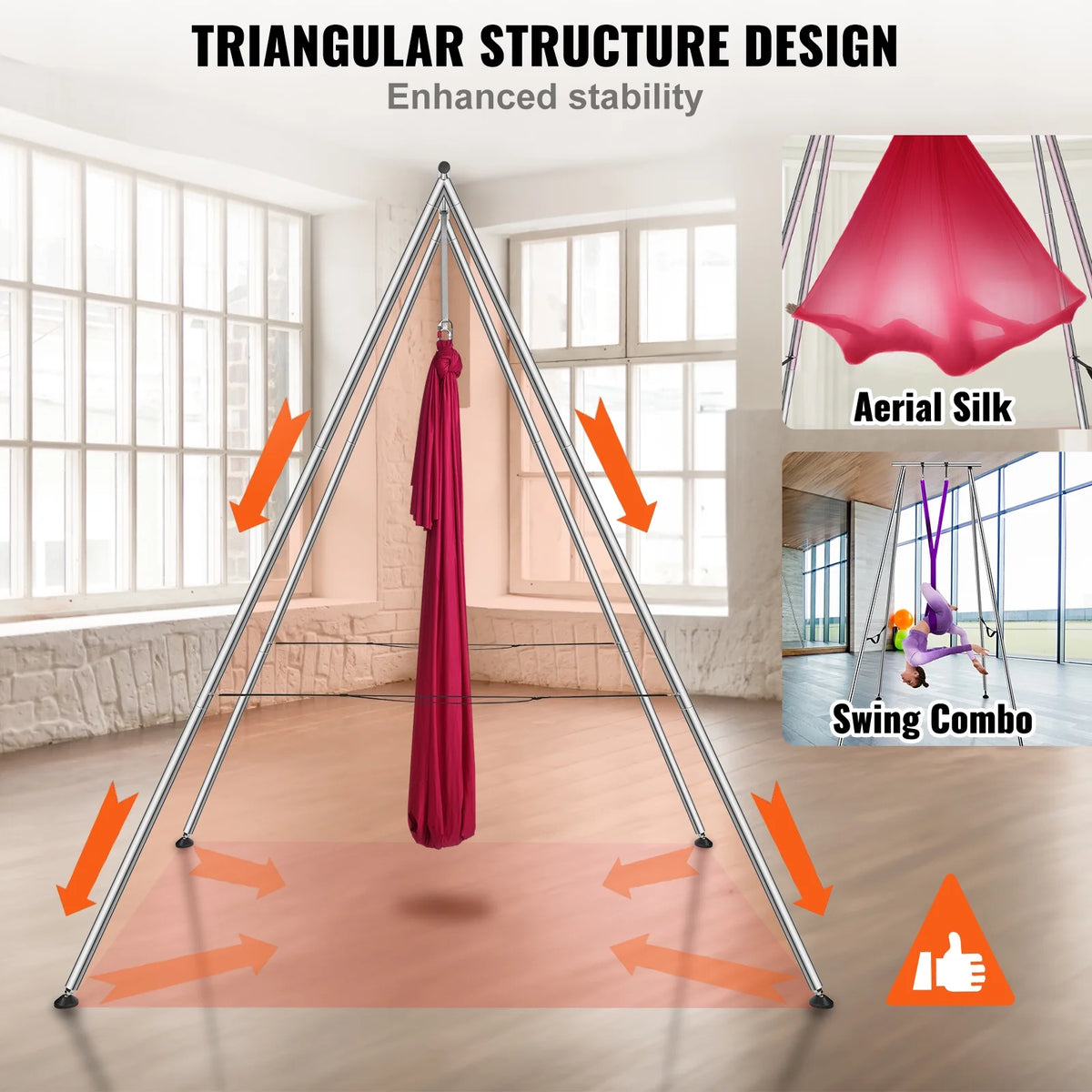 KFFKFF 551.15 lbs Yoga Swing Stand Hammock Aerial Silk Kit Load Yoga Frame Red