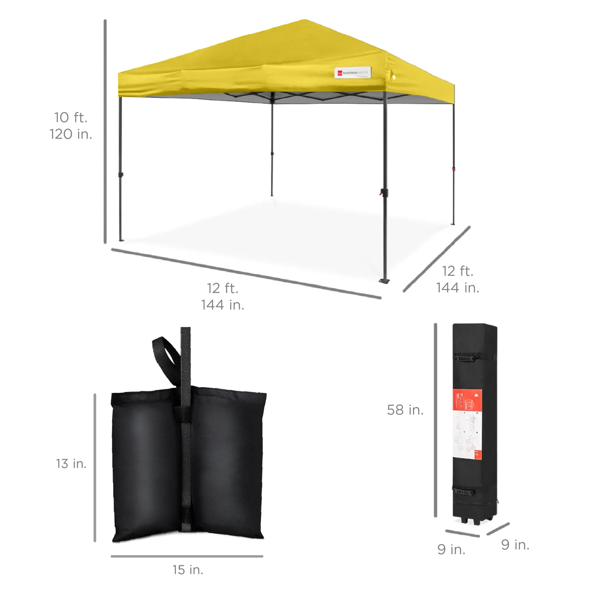 Best Choice Products 12x12ft Easy Setup Pop Up Canopy w/ 1-Button Setup, Wheeled Case, 4 Weight Bags - Navy Blue