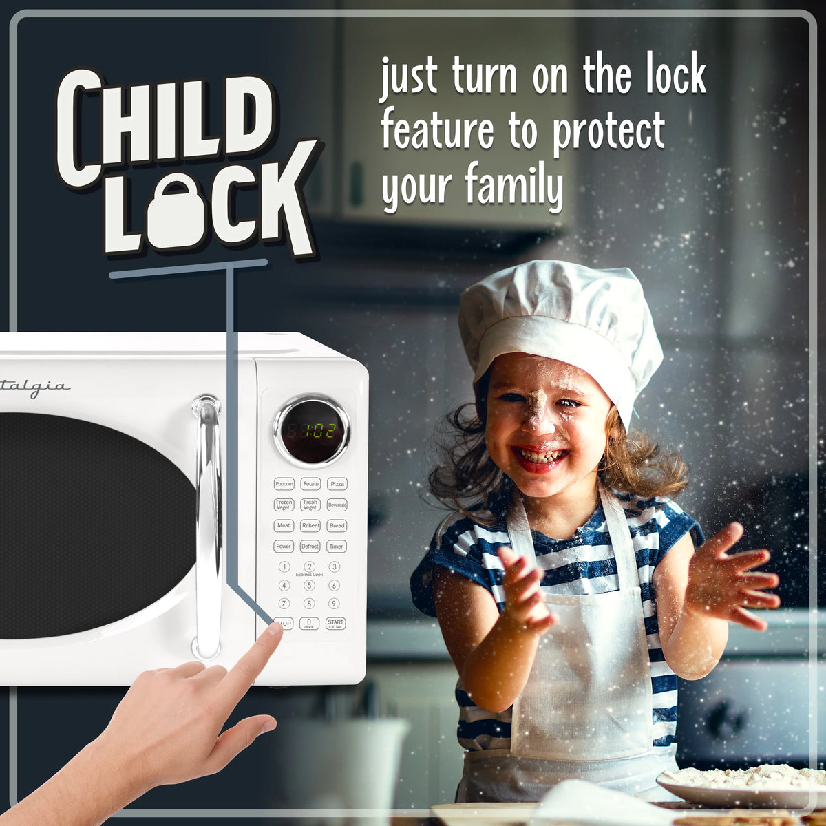Nostalgia Retro Microwave Oven - 0.7 Cu Ft & 700-Watt Countertop Microwave with Glass Turntable, Child Safety Lock, 8 Auto-Cook Programs & Digital Clock - Aqua