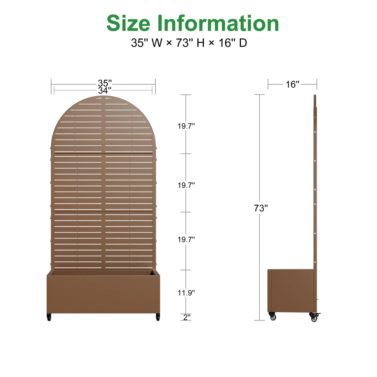 MAYEERTY 47*16*47"Outdoor White Metal Planter with Rect Louvered Climbing Trellis, Drainage hole & Wheels