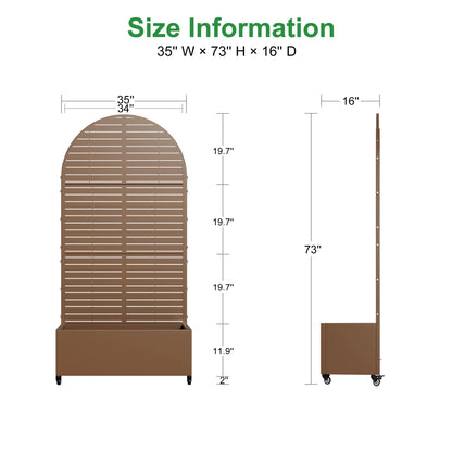 MAYEERTY 47*16*47"Outdoor White Metal Planter with Rect Louvered Climbing Trellis, Drainage hole & Wheels