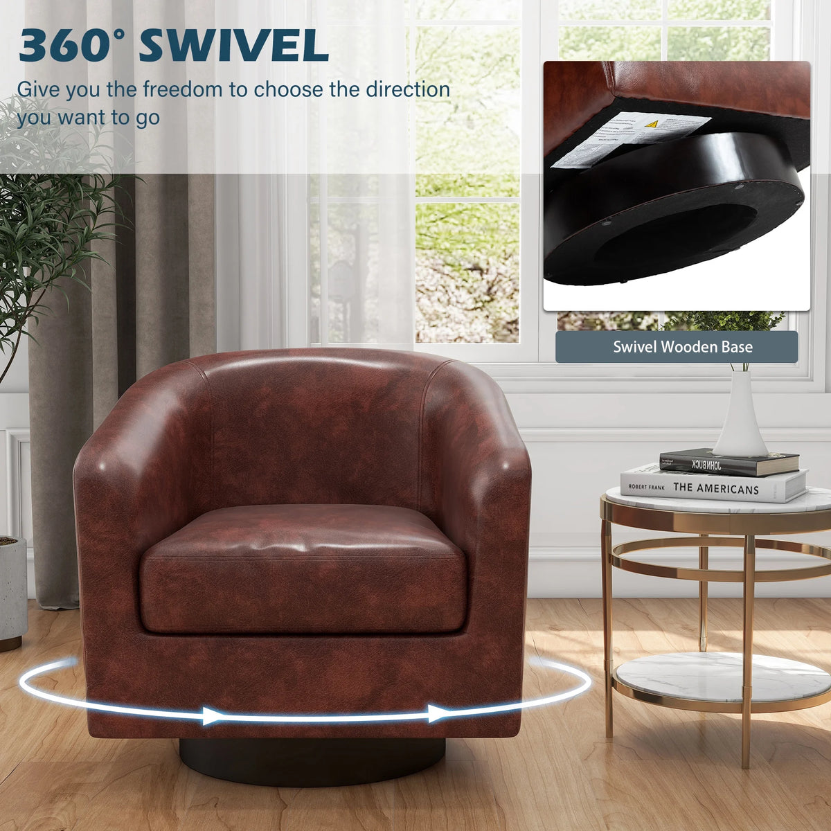 UIXE Swivel Accent Chair, Upholstered Fabric Barrel Chair for Living Room, Small Single Sofa Bedroom Reading Seat, Light Gray