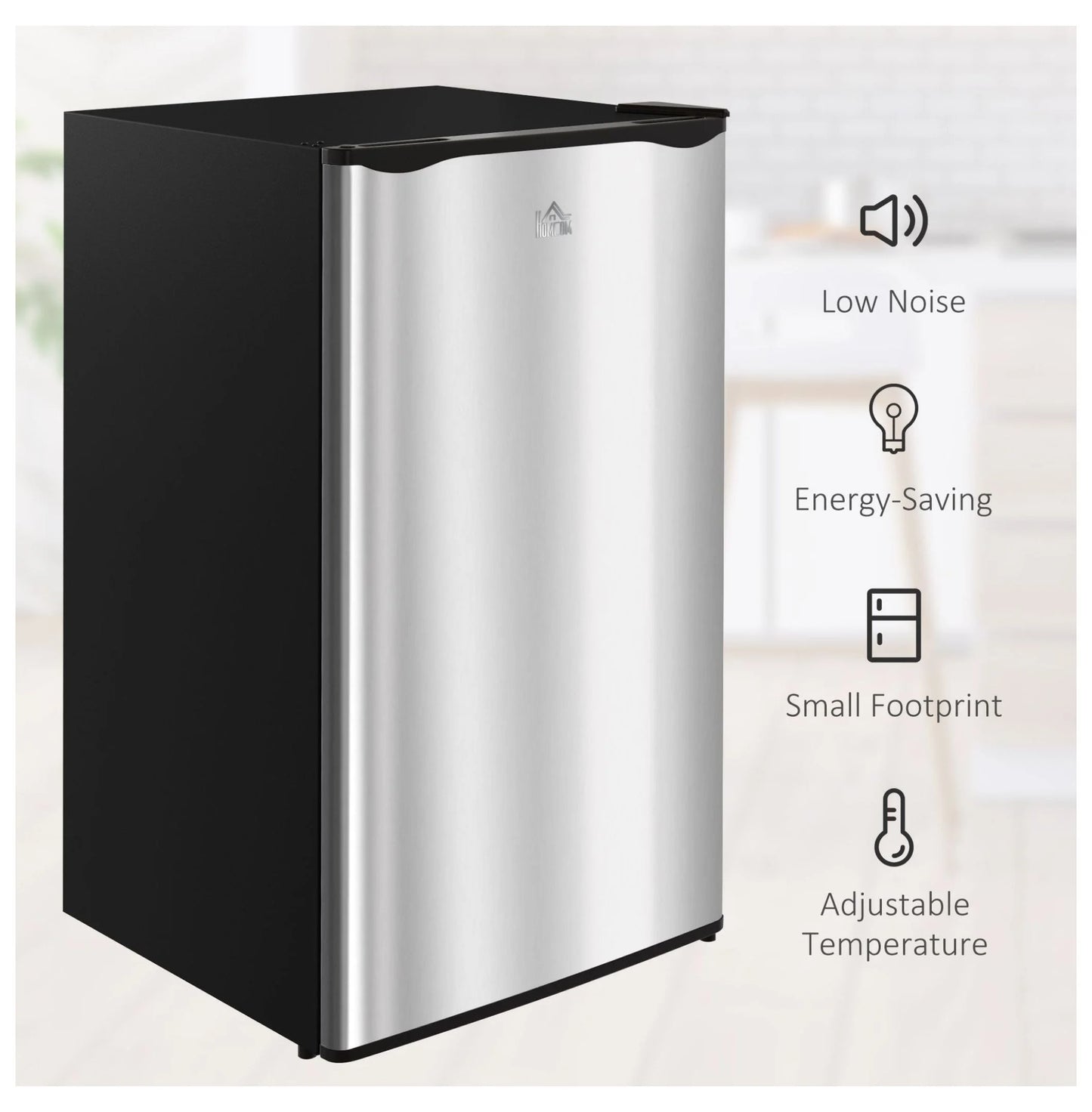3.2 Cu.Ft Mini Fridge Freezer, Single Door Refrigerator with Adjustable Thermostat, Dorm Fridge, Compact Refrigerator for Bedroom, Apartment, Silver
