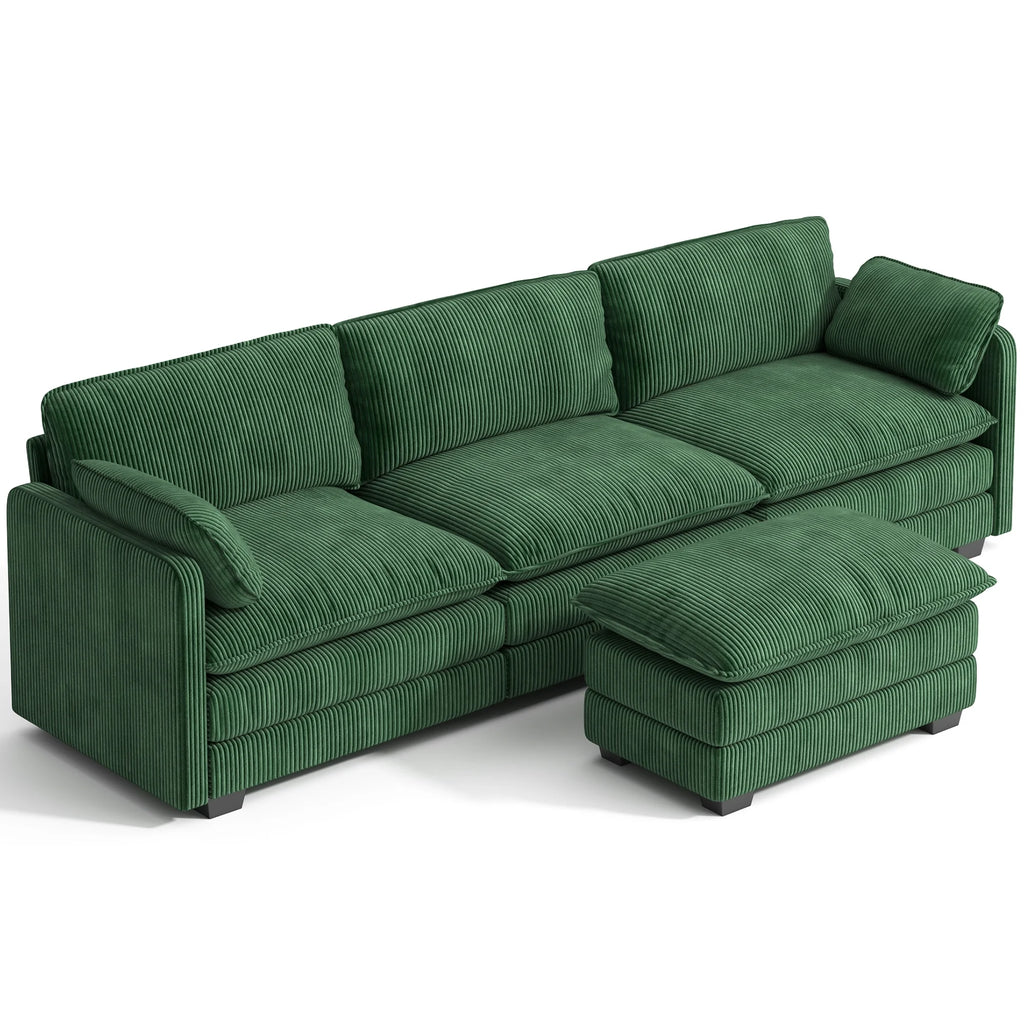 Lofka 110�� Modular Sectional Sofa Bed with Double Layer Cushions and Movable Ottoman, Modern Comfy Cloud Couch for Living Room, DIY Combination, Green