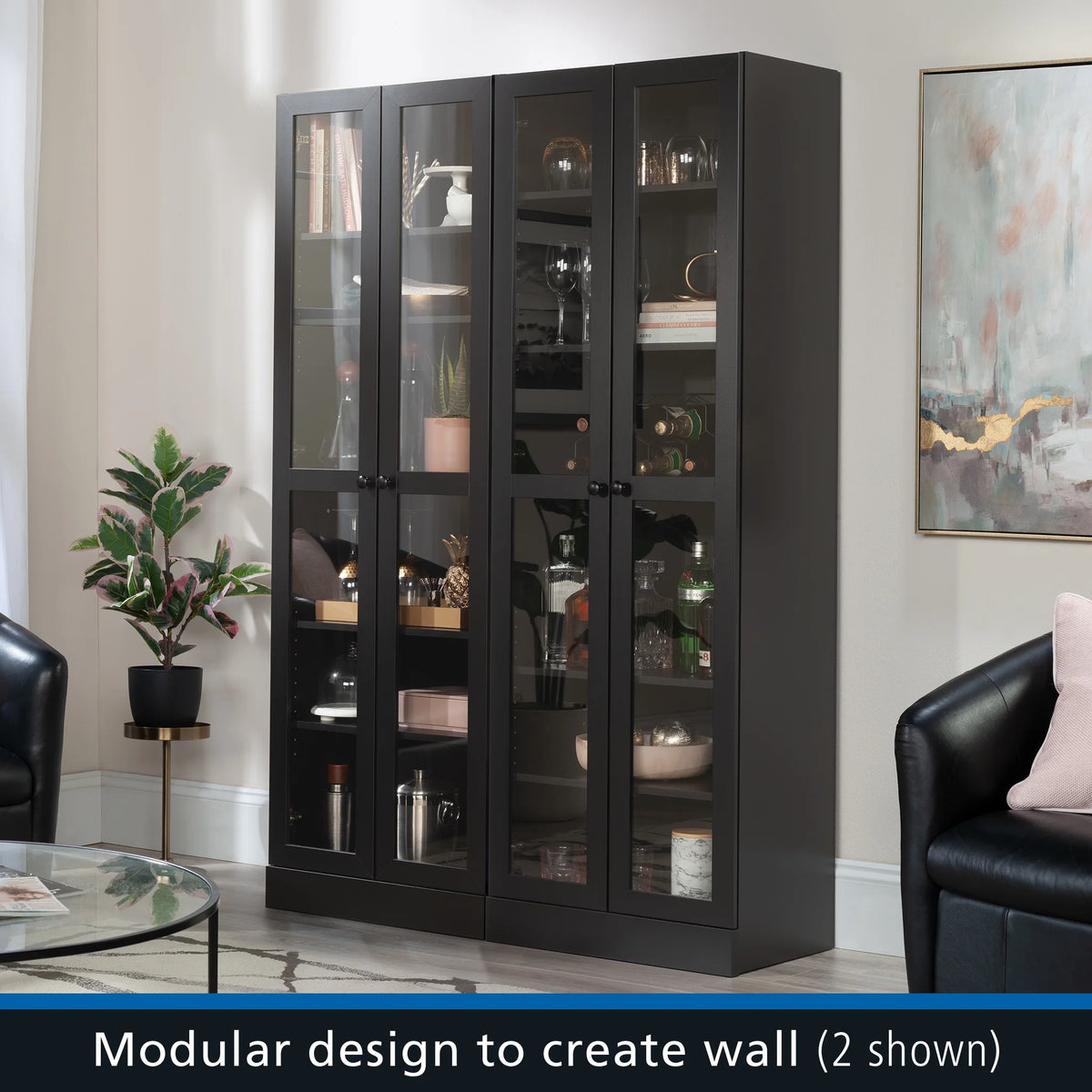 Mainstays Glass Door Storage Bookcase, Black Finish