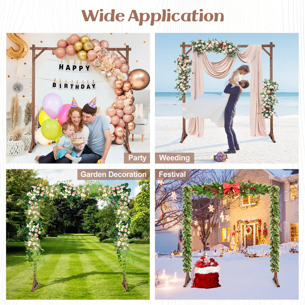 Gymax 7.2 FT Square Wedding Arch Wooden Arbor Backdrop Stand w/ Triangular-Shaped Base
