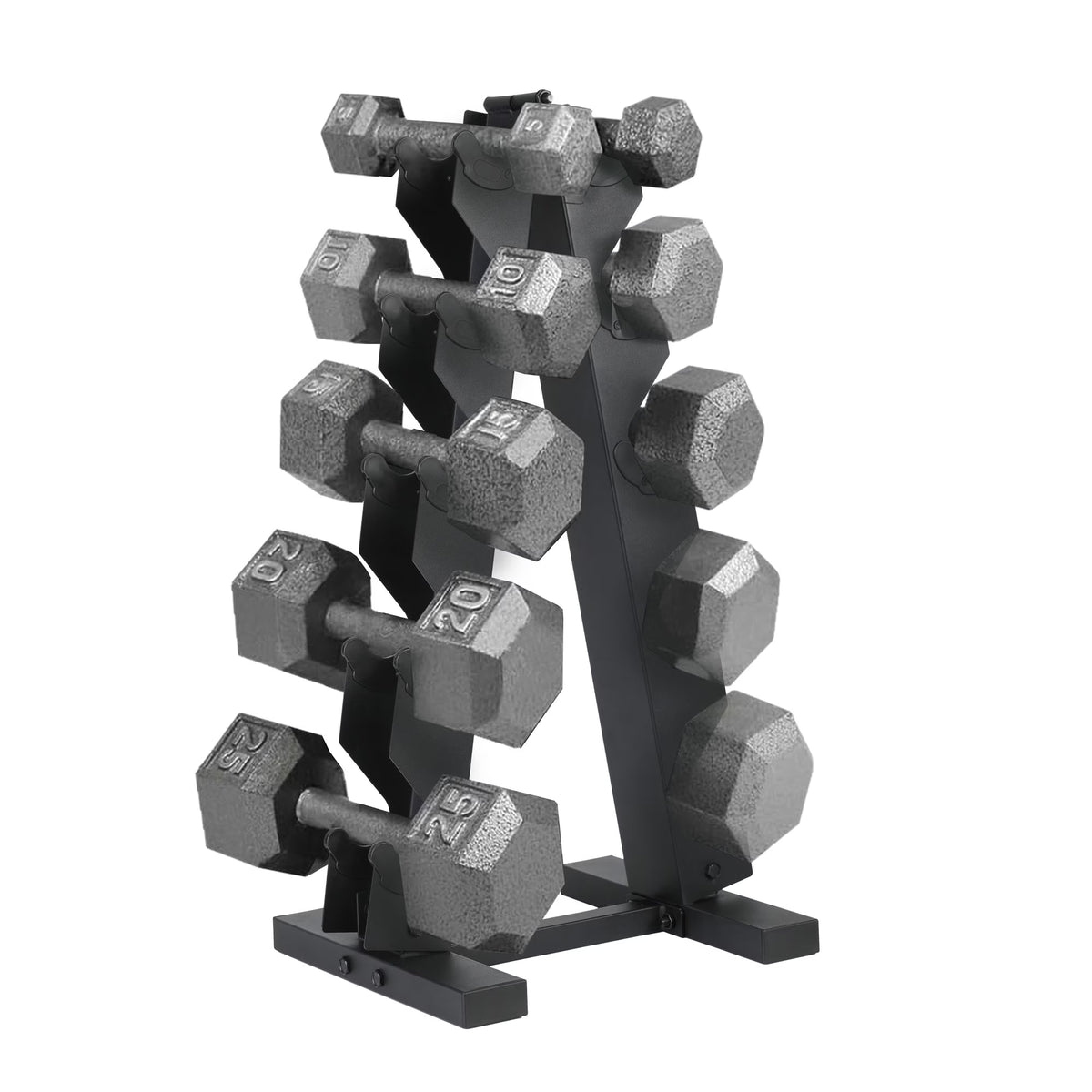 HolaHatha Hex Dumbbell with Rack, 5/10/15/20/25 lb (Black)