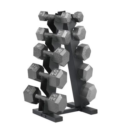HolaHatha Hex Dumbbell with Rack, 5/10/15/20/25 lb (Black)