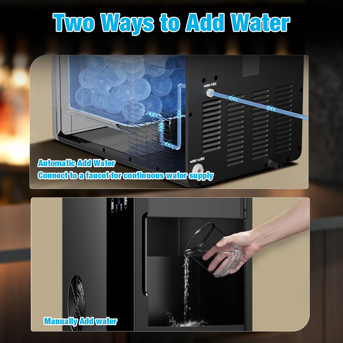 TABU 40Lbs/24H Countertop Ice Maker Machine,3 in 1 Ice Maker with Water Dispenser,Crushed Ice,Black