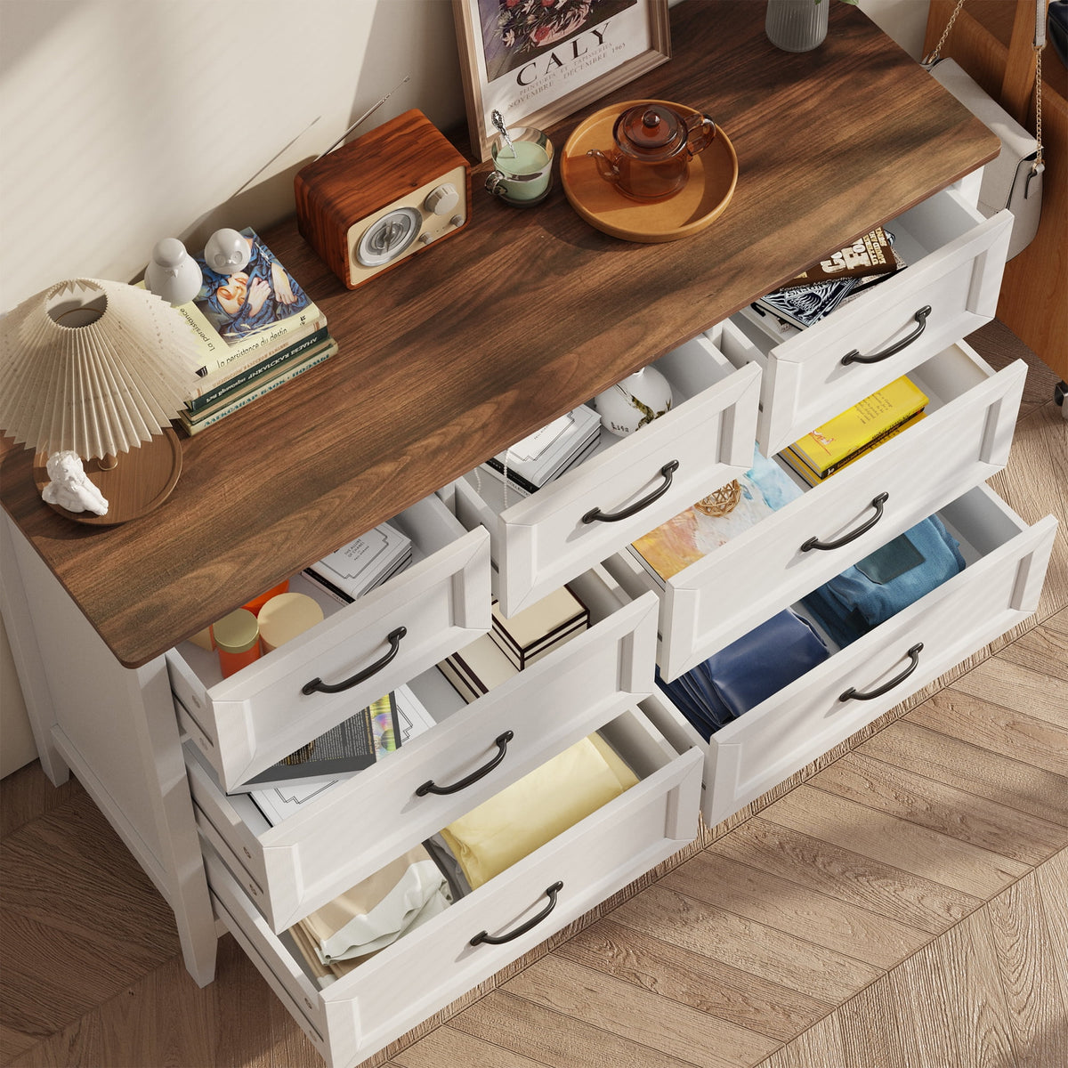 Lofka 47.2" Dresser for Bedroom with 6 Double Drawers, Farmhouse Wood Storage Cabinet with Smooth Metal Handle