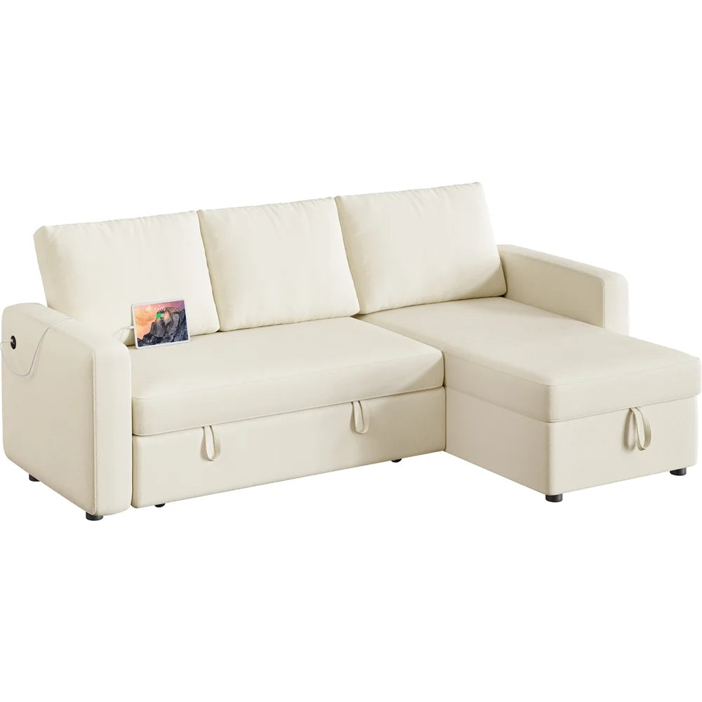 Alden Design Reversible Sectional Sofa with USB & Type-C Ports for Livingroom, Light Gray