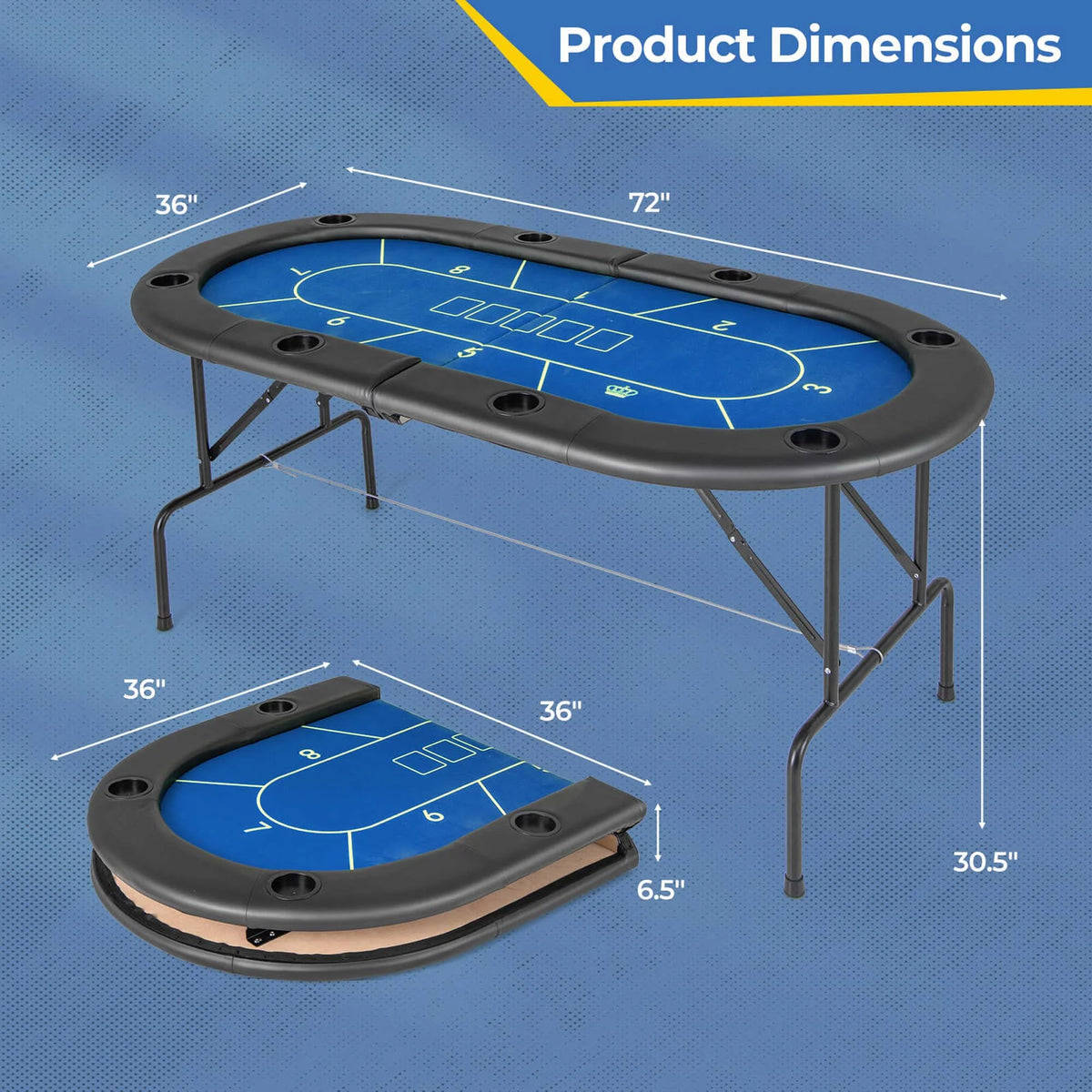 Costway 8 Players Card Board Game Table with 8 Cup Holders Casino-Grade Felt Surface Green