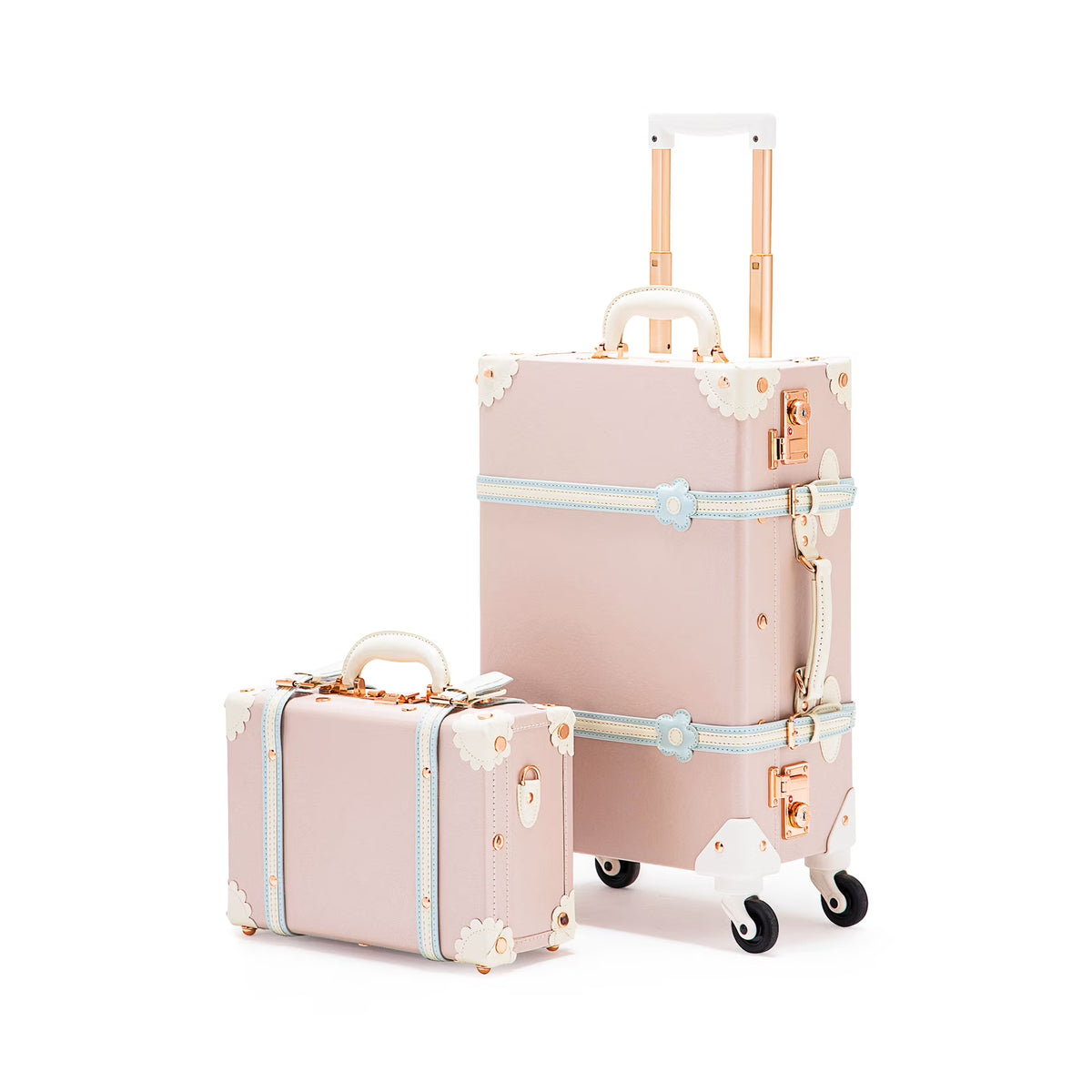 COTRUNKAGE Vintage Trunk Luggage Set TSA Lock Carry On Suitcase for Women (13" & 20", Pink Floral)
