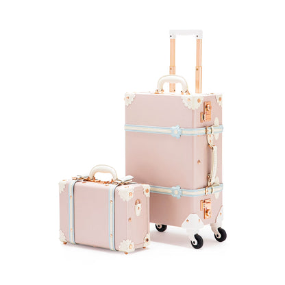 COTRUNKAGE Vintage Trunk Luggage Set TSA Lock Carry On Suitcase for Women (13" & 20", Pink Floral)