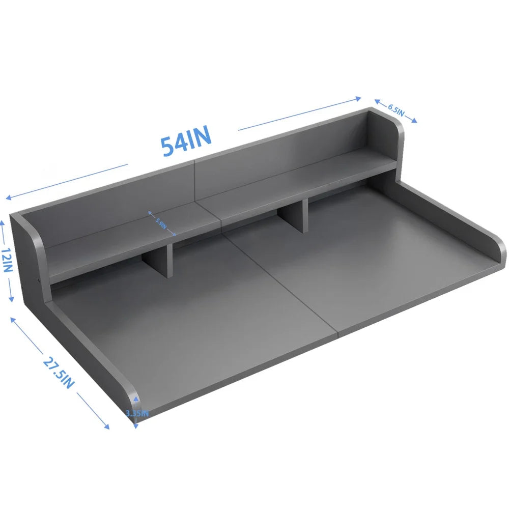 Modern Washer Dryer Countertop with 2-Tier Shelf,Laundry Room Countertop Organization Storage with 2.75" H Guard Edge Rails,Non-Slip Pad,Waterproof and Easy to Clean,54"W x 27.55"D,Natural Wood