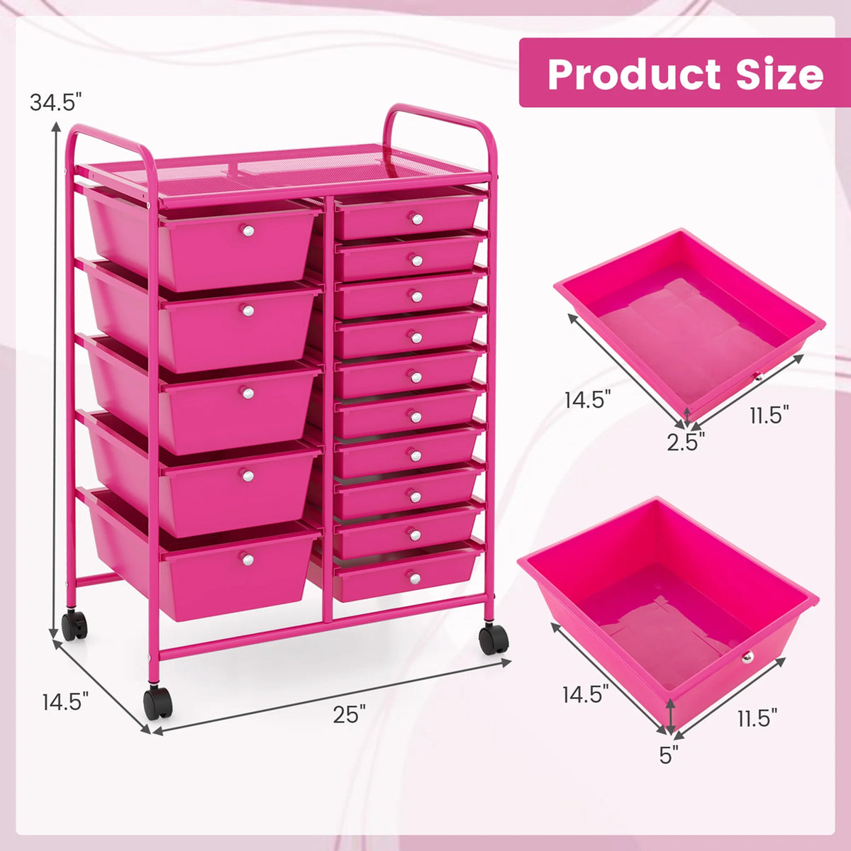 Costway 15 Drawer Rolling Storage Cart Tools Scrapbook Paper Office School Organizer White