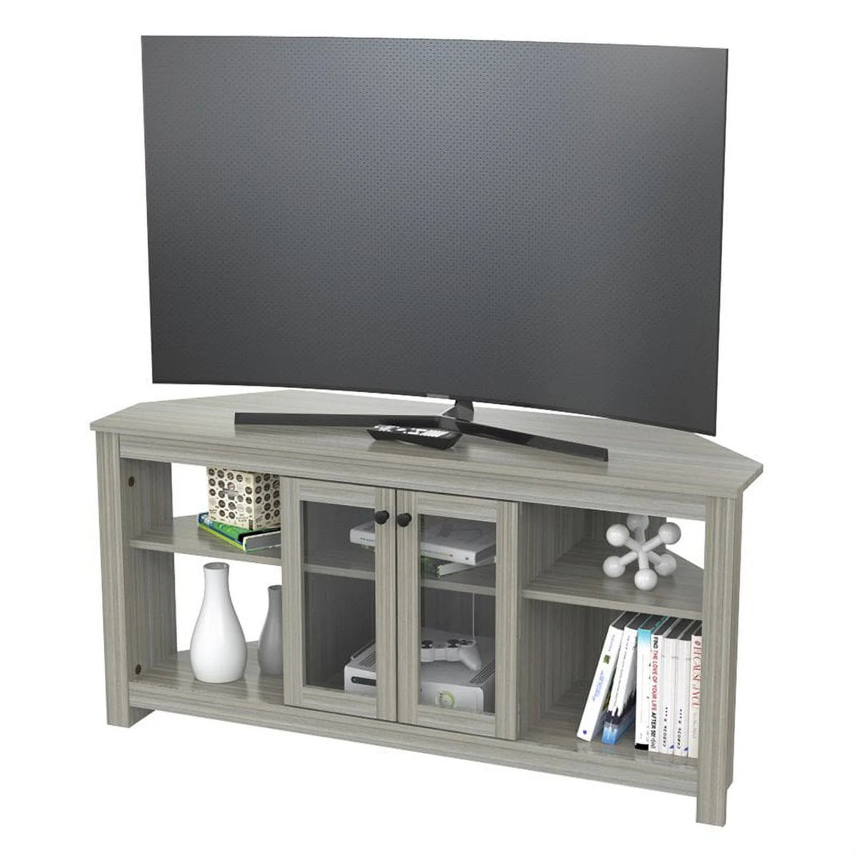 Inval Corner Laminate 60�� TV Stand with Glass Doors, White