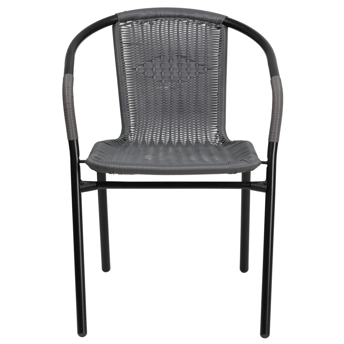 Emma + Oliver Indoor/Outdoor Stacking Rattan Restaurant Patio Chairs, Set of 2, Gray