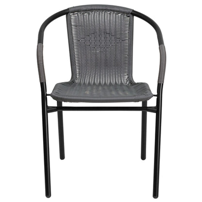 Emma + Oliver Indoor/Outdoor Stacking Rattan Restaurant Patio Chairs, Set of 2, Gray