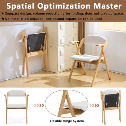 IVV 2-Pack Beechwood Folding Chairs with Cushioned Seat and Backrest, No-Assembly Guest Chairs for Home, Office, or Events (Beige)