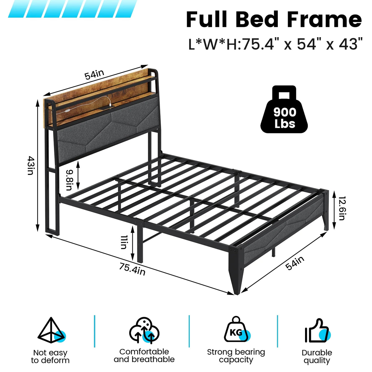 Meteorleg Twin Size Bed Frame with Storage Headboard & Charging Station,Platform Metal Bed Frame with RGB Lights,Grey