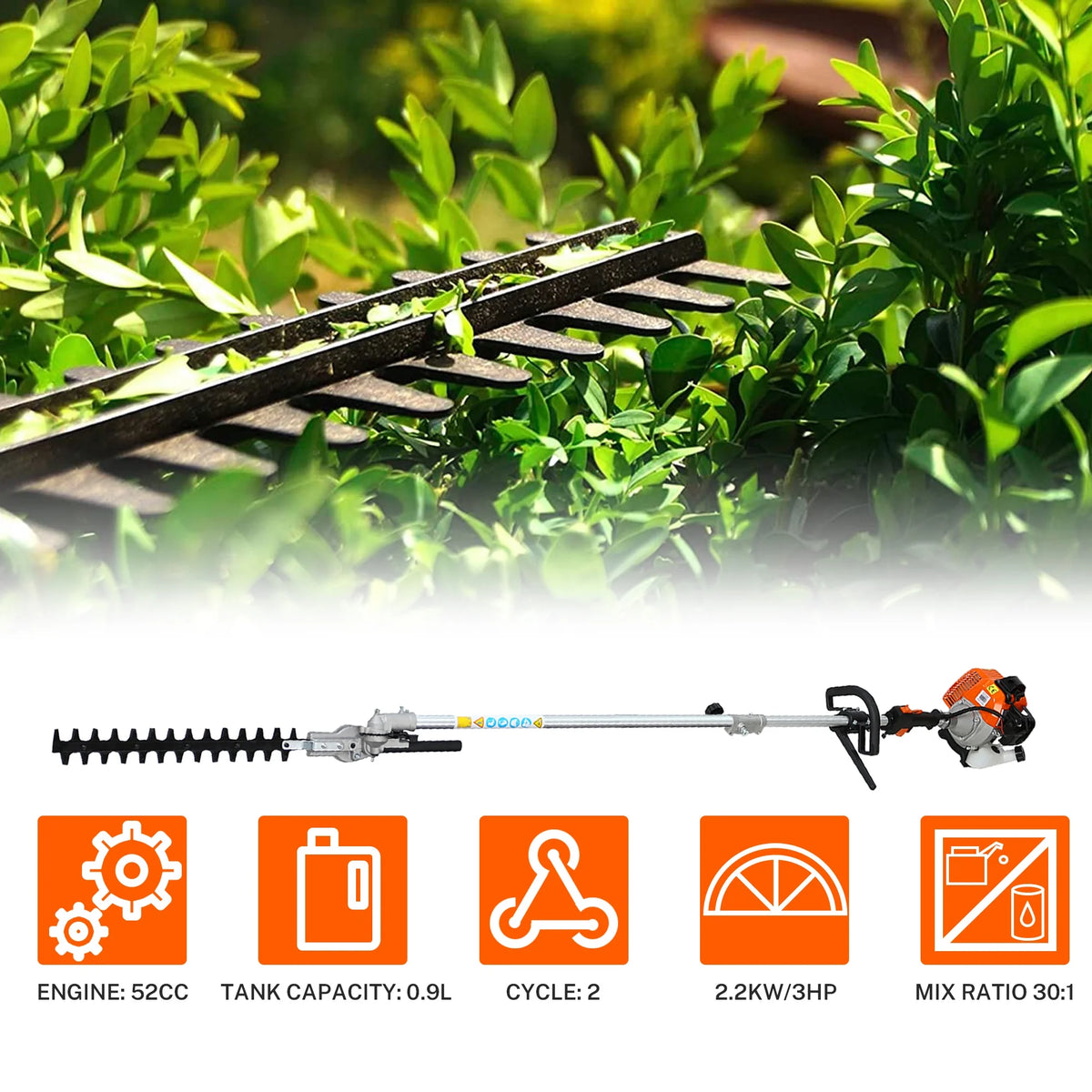SYNGAR 10-in-1 Grass Trimmer Weed Eater Combos, 52CC 2-Cycle Full Crank Shaft Gas Powered Weed Eater with Gas Pole Saw, Hedge Trimmer and Brush Cutter, Grass Trimming Tool for Garden, Lawn Care