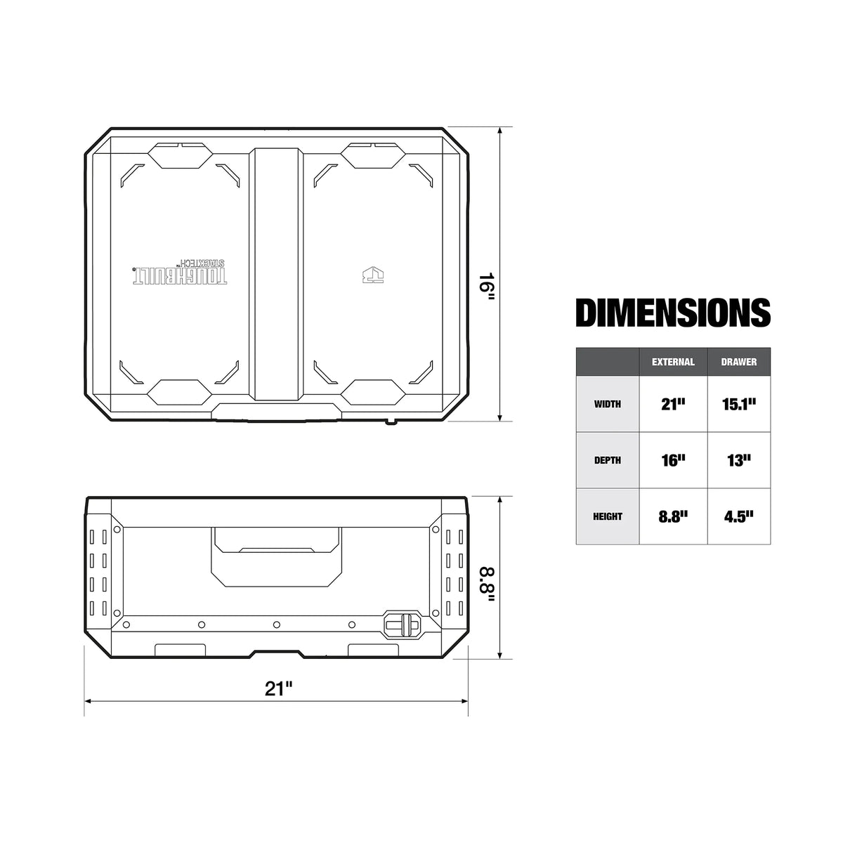 ToughBuilt StackTech 1 Drawer Toolbox, Heavy-Duty Stackable Tools Storage, 50 lb Capacity