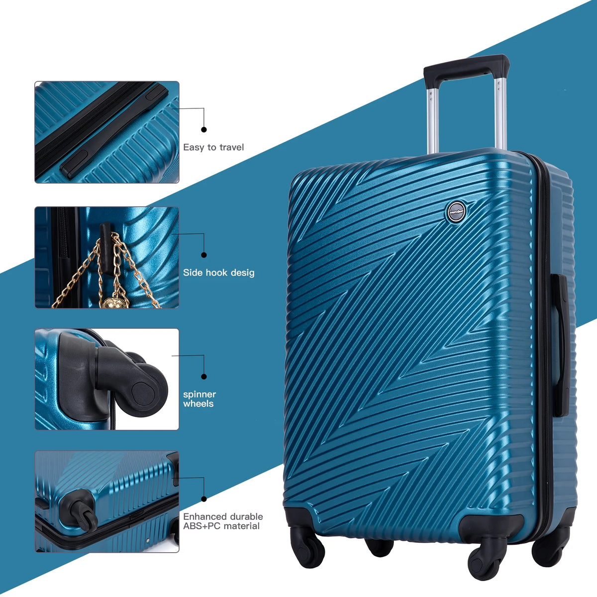 Tripcomp Luggage 3 Piece Set,Suitcase with Spinner Wheels Hardside Lightweight Luggage 20in24in28in.(Blue)
