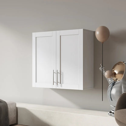 Stackable Wall Cabinet,Hanging Wall Mount Storage Cabinet with Adjustable Shelves and Doors,Sideboard Buffet Cupboard,Console Table,White Wood Finish,11.81 "D x 31.50"W x 29.92 "H