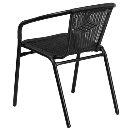 Emma + Oliver Indoor/Outdoor Stacking Rattan Restaurant Patio Chairs, Set of 2, Gray