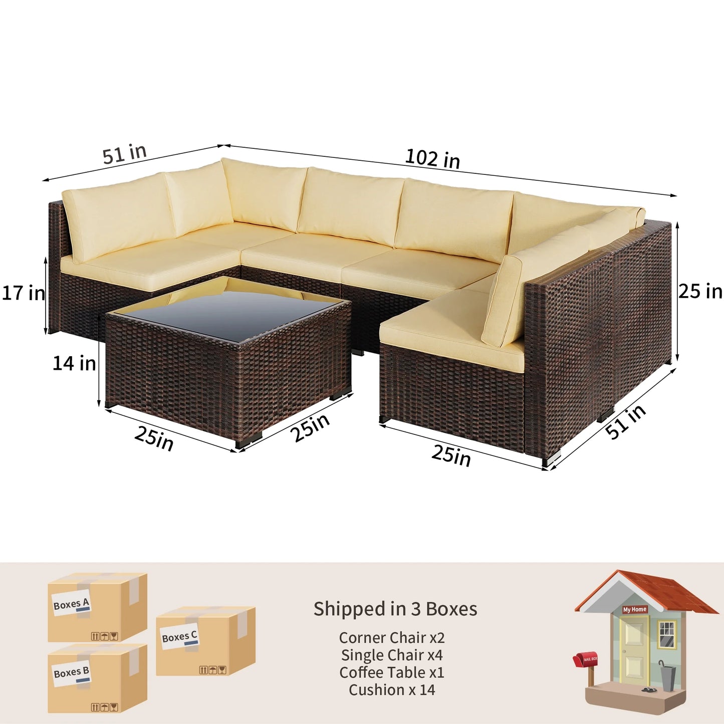 Patio Furniture Set Clearance, Lofka 5 Pieces Patio Conversation Set with Sofas and Tempered Glass Coffee Table for Outdoor Garden Gray