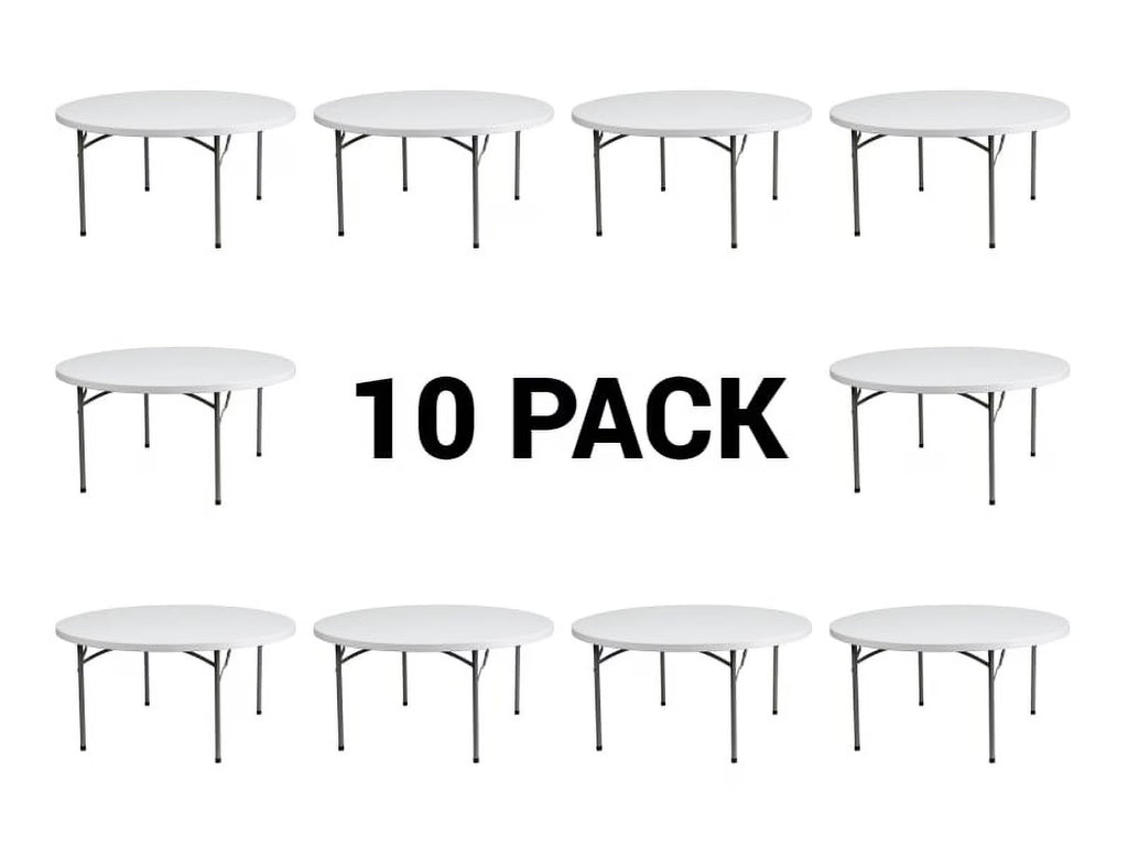 (10 PACK) 60'' Round Plastic Folding Table - Heavy Duty Banquet Table