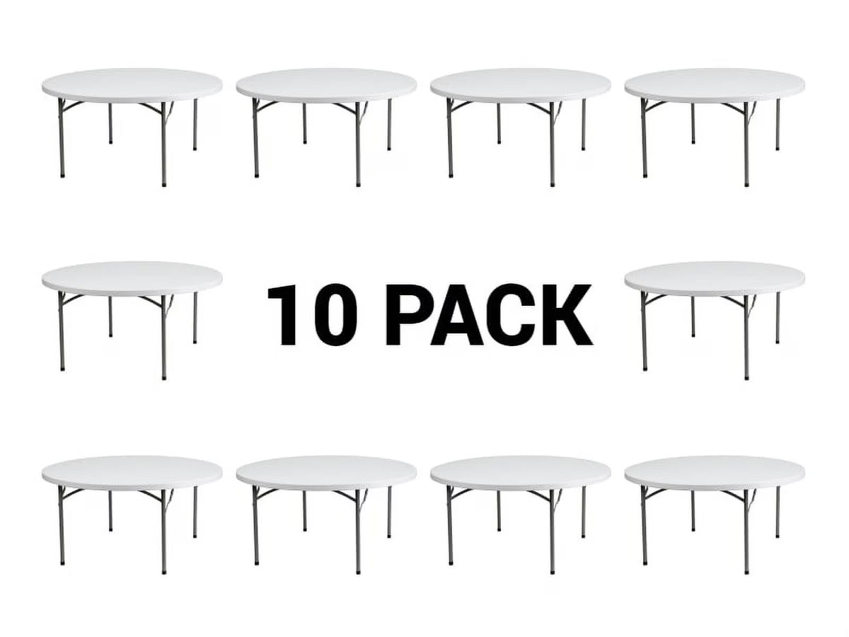 (10 PACK) 60'' Round Plastic Folding Table - Heavy Duty Banquet Table