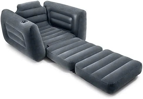 2 in 1 Inflatable Pull Out Sofa Chair and Twin Air Bed Mattress with Cup Holders for Indoor and Outdoor Use for Adults (3 Pack), Charcoal