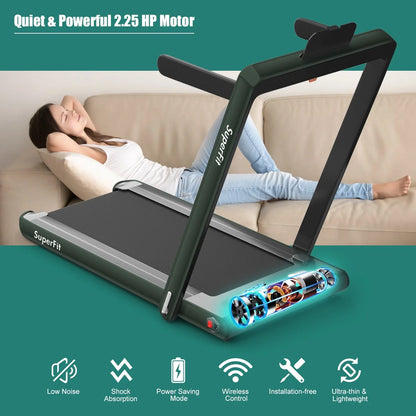 Gymax 2 in 1 Folding Treadmill 2.25HP Running Machine w/ Dual Display APP Control Black