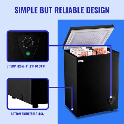WANAI 3.5 Cubic Feet Chest Freezer Black deep Freezer with Adjustable Temp Knob Ideal for Any Room