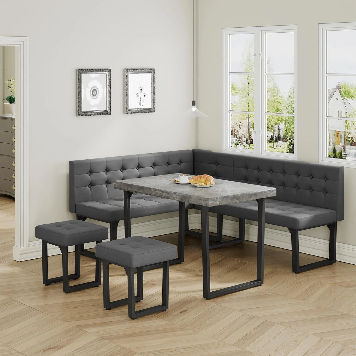 brafabhome 71.6inch Corner Dining Breakfast Nook with Table and Bench Modern Table Set for Kitchen Dining Room