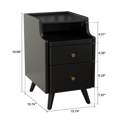 Small Nightstand,Solid Wood Nightstand with Drawers, Walnut Bedside Table for Bedroom