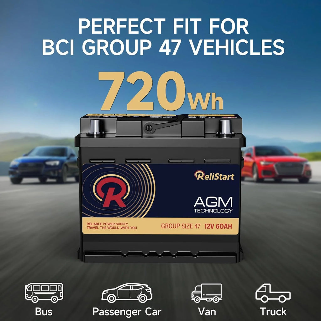 Relistart AUX14 Auxiliary Battery, 12V 14Ah AGM Battery, 200CCA, Rechargeable AGM Car Battery, Maintenance Free 36 Months Warranty