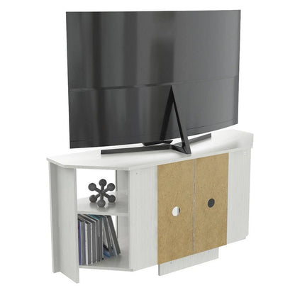 Inval Corner Laminate 60�� TV Stand with Glass Doors, White