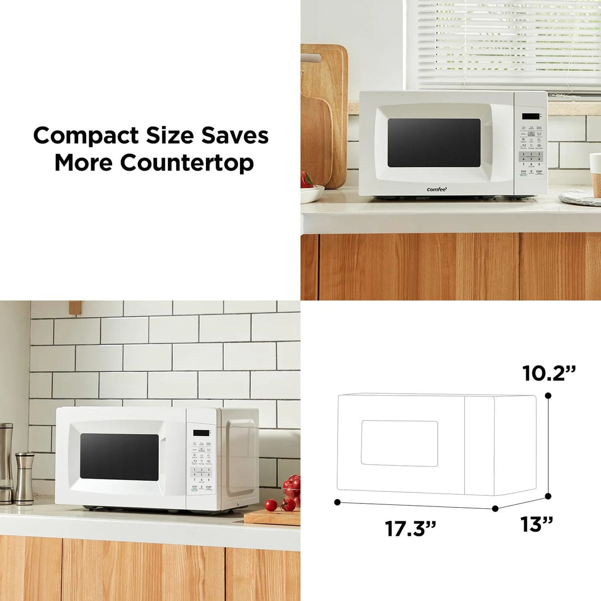 Countertop Microwave with Sound On/Off, Eco Mode, and Convenient One-Touch Button, 0.7 Cubic Foot, White