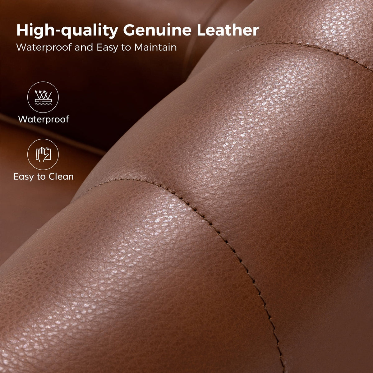Traditional Genuine Leather Accent Chair with Nailhead Trim Tufted Armchair for Living Room Camel