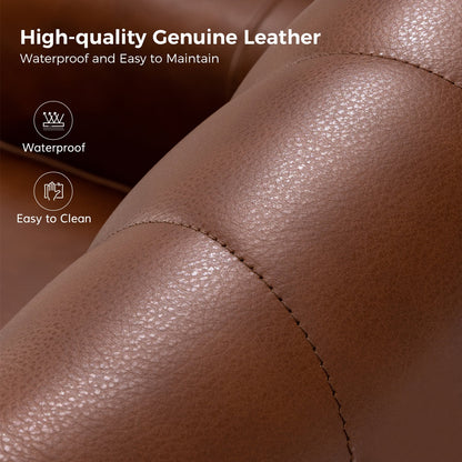 Traditional Genuine Leather Accent Chair with Nailhead Trim Tufted Armchair for Living Room Camel