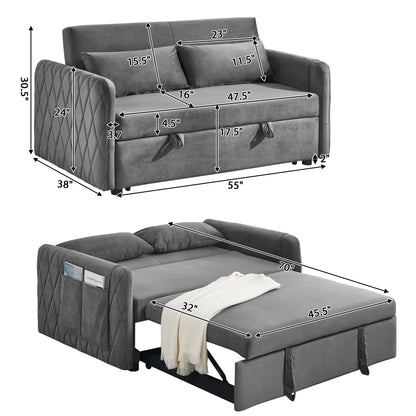 Convertible Sofa Bed,3 in 1 Sleeper Sofa with 2 Pillows and Adjustable Backrest for Living Room Office,Black