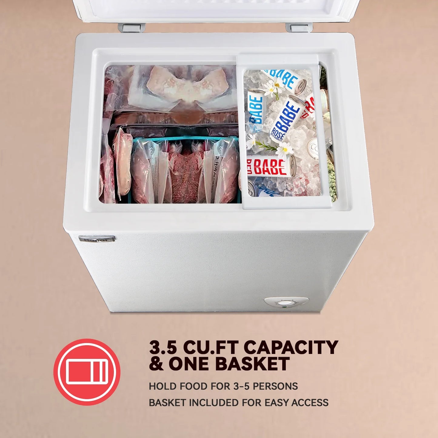 WANAI 5.0 Cubic Feet Chest Freezer Large Home Deep Freezers Black Top Door with Removable Basket